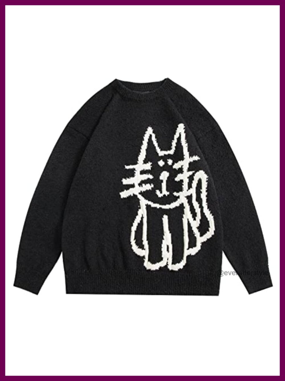 Oversized Cat Print Pullover Sweater 100% Polyester Crew Neck Long Sleeve